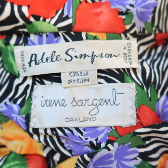 Vintage 70s/80s Adele Simpson for Irene Sargent Bold Floral Silk Midi Dress L - Picture 5 of 6
